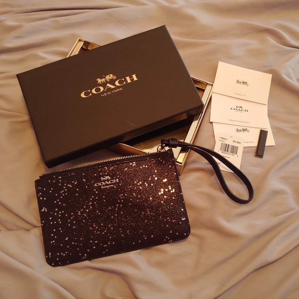 NWT Coach black "The Glitter" sparkly wristlet - Picture 3 of 8